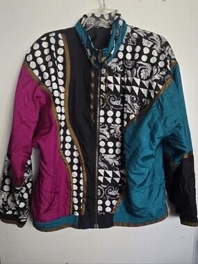 Vintage Abstract Print Windbreaker
